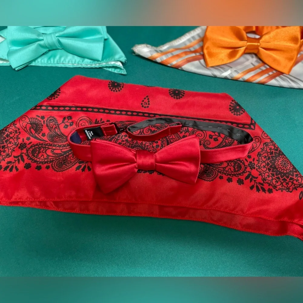 Stylish Red Bow Tie and Handkerchiefs Set of 3